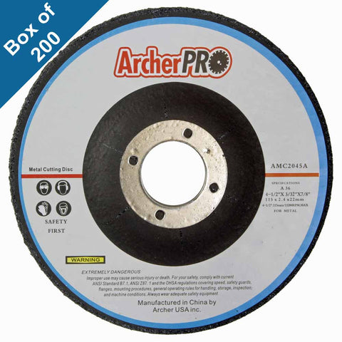 Abrasive cutting wheels for steel 4-1/2" x 3/32" x 7/8" Depressed (Box of 200)