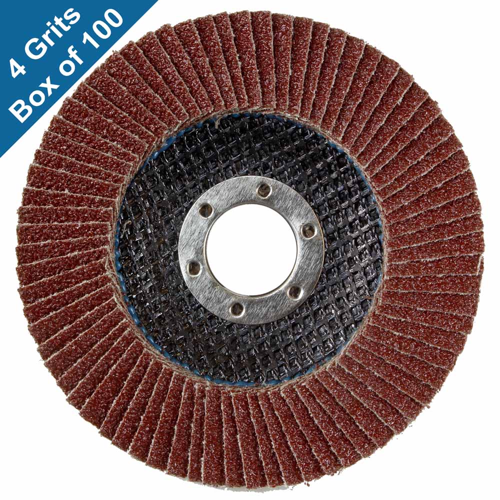 Abrasive Flap Discs for Metal Sanding 4-1/2 x 7/8 (Flat, 4 Grits, Box of  100)